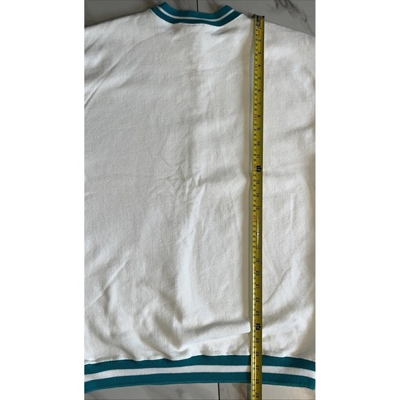 Vintage 90s LA LOVING Textured Knit Crewneck Sweatshirt Men's L‎ White Teal USA - Picture 9 of 15